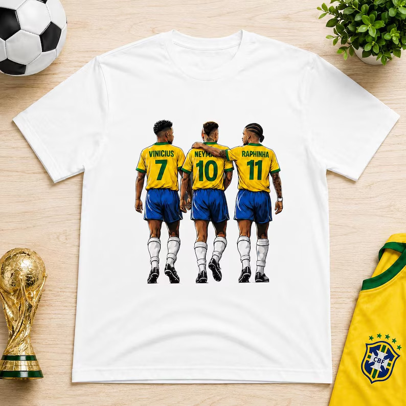 Camiseta Masculina Feminina Oversized Estampa Neymar Vinicius Raphinha Seleção Brasileira | T-shirt Streetwear Unissex