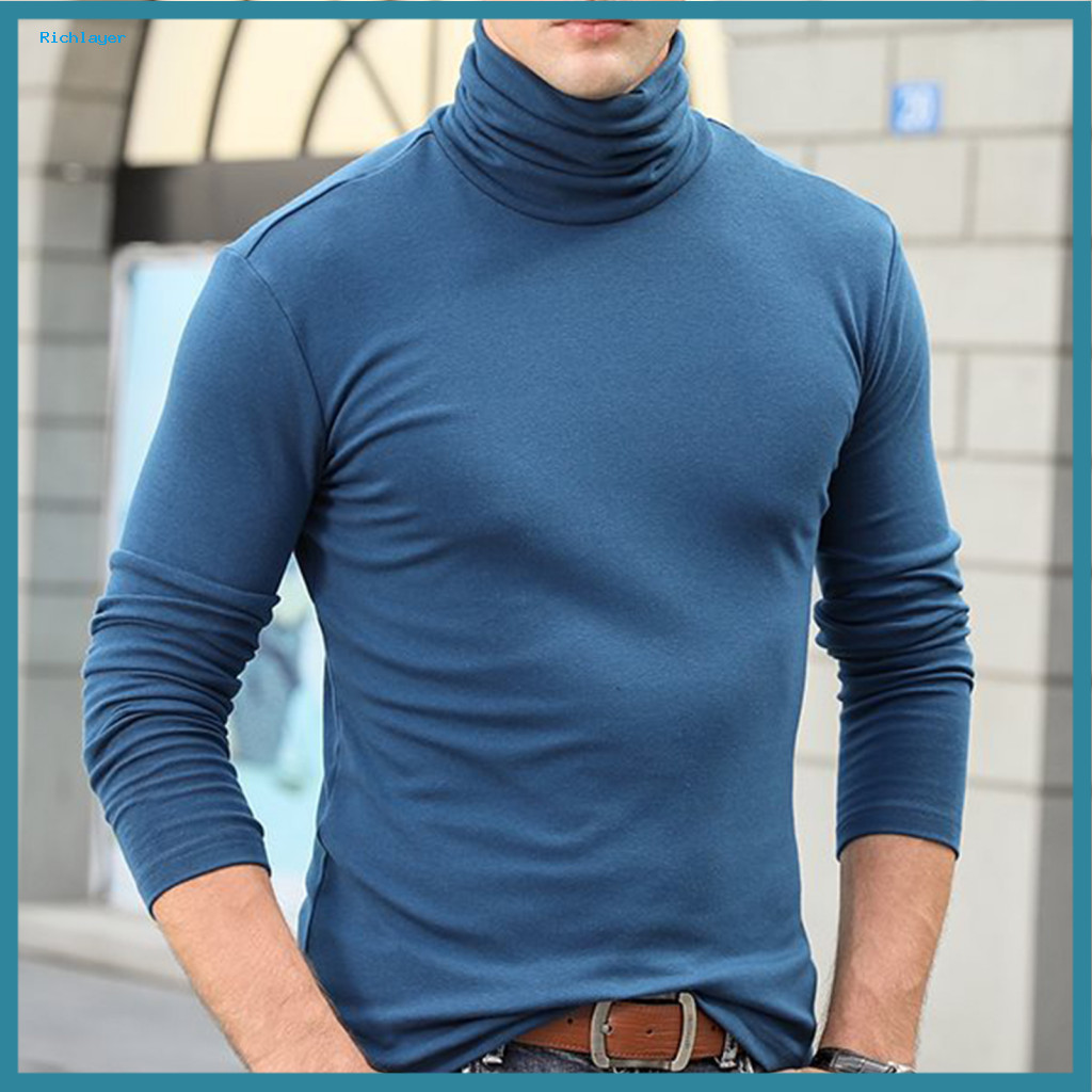 Base Layer Clothes Men High-necked Top Men's High Collar Pullover – Windproof Stretchy Slim Fit Layering Shirt for Spo