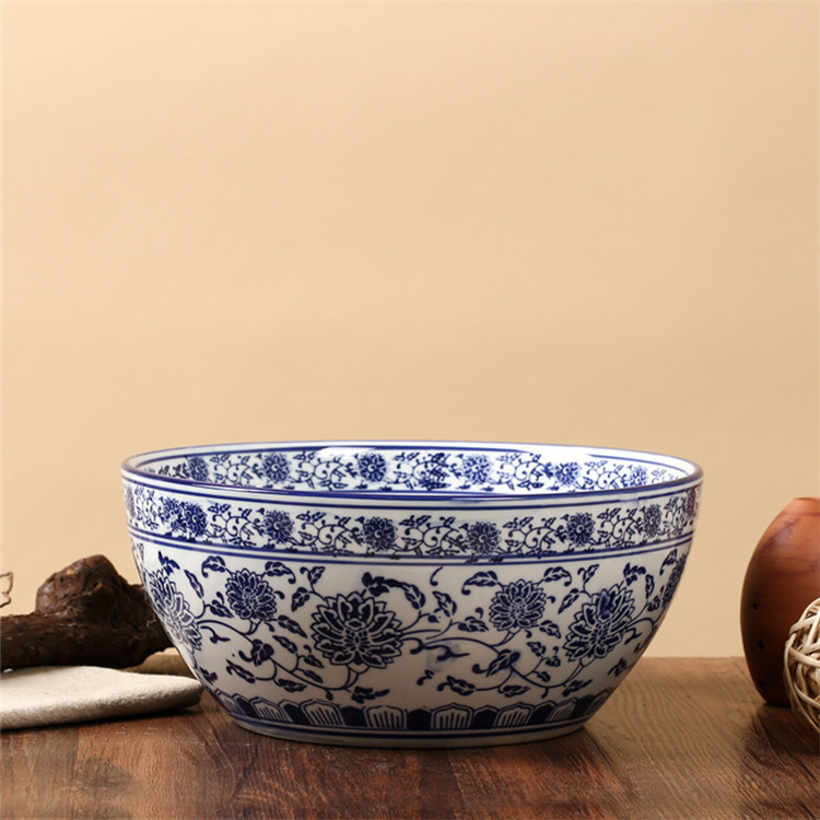 Frete grátis tigela de porcelana azul branca tigela de sopa de cerâmica tigela de macarrão grande panela de peixe cozido