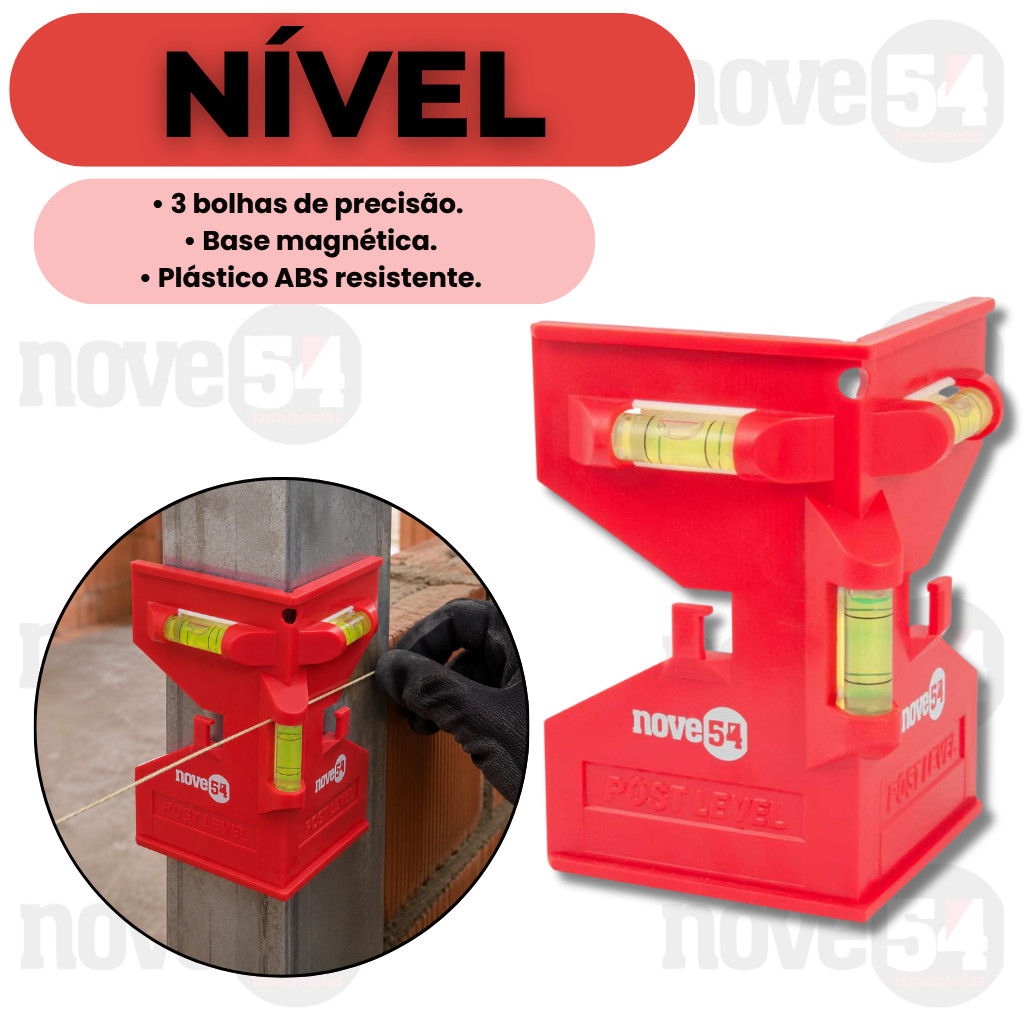 Imagem Nível de Canto Magnético Plástico ABS para Nivelamento Vertical Horizontal com 3 Bolhas NOVE54