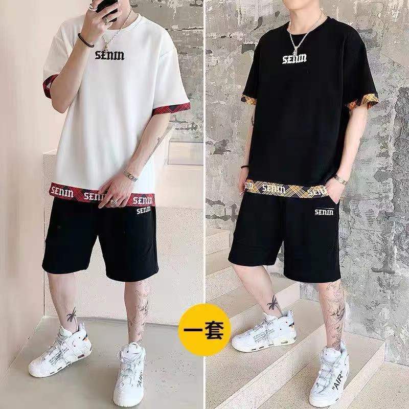 Terno Casual masculino esportes verão estilo fino gelo seda Shorts de manga curta roupas da moda roupas masculinas um co