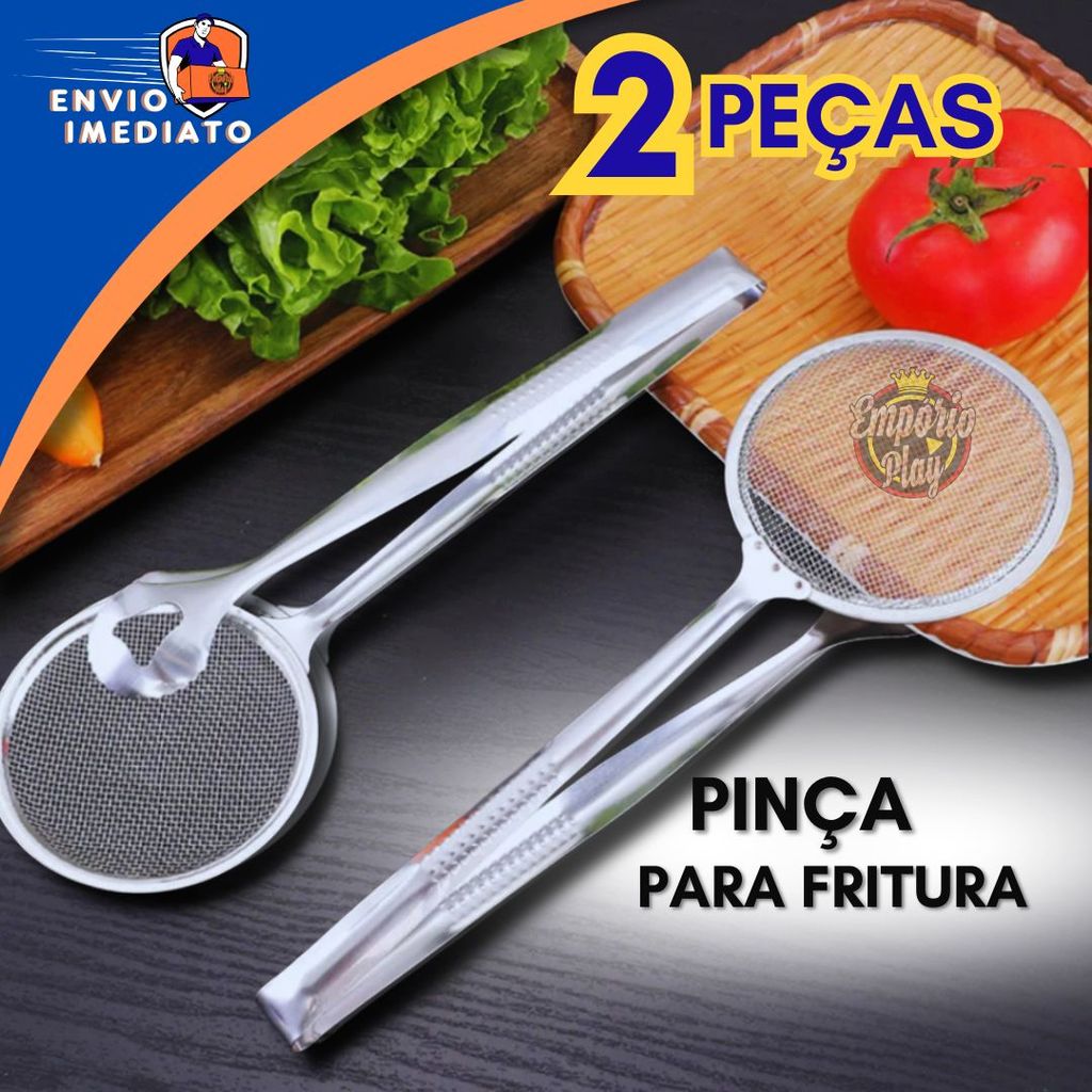 Escumadeira Pegador com Peneira Inox para Pastel Frituras Batata Frita Frango Frito