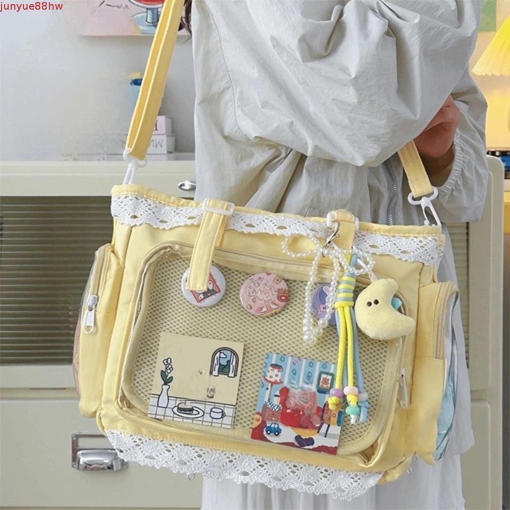 JUNYUE Lolita Bolsa Crossbody Transparente , Nylon Ballet Estilo Renda Itabag , Sacola Doce De Grande Capacidade DIY