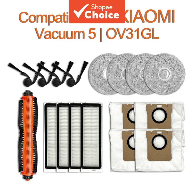 Compatível com Xiaomi Robot Vacuum 5 OV31GL - Acessórios de reposição: escova principal, escova lateral, pano de