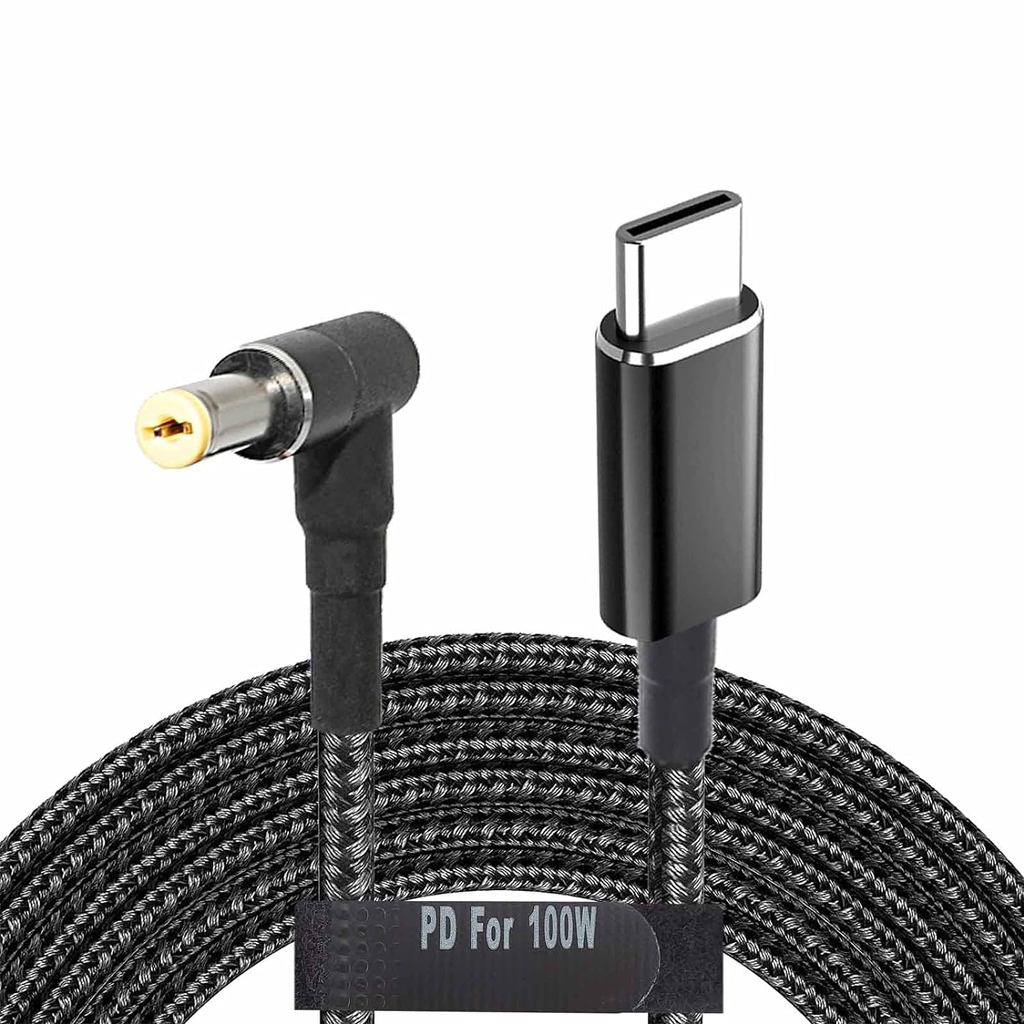 Cabo Adaptador USB C Para 5.5 Mm Macho Type Ângulo Reto DC 5.5 x 2.5 Trançado Universal
