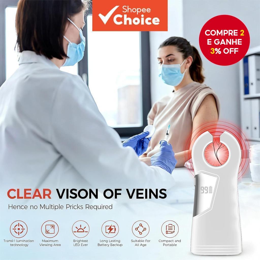 Visualizador de Veias Recarregável com Display Digital – Projetor LED Portátil de Veias para Acesso IV e Flebotomia,