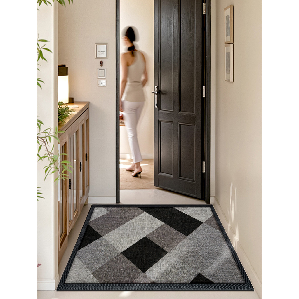 2026 novo estilo moderno simples cinza preto geométrico xadrez tapete de entrada resistente à sujeira antiderrapante