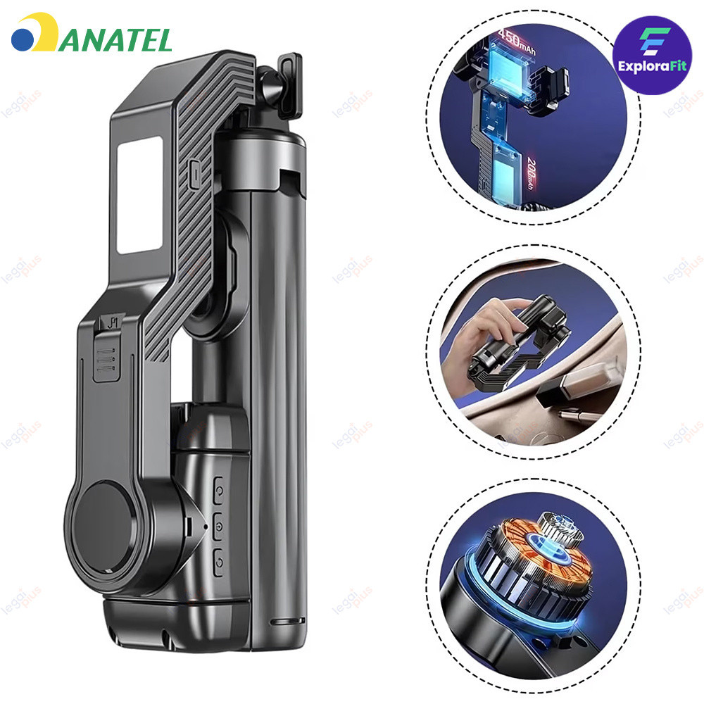 Estabilizador Gimbal para Celular Bastão Selfie Tripé com Luz LED e Controle Bluetooth