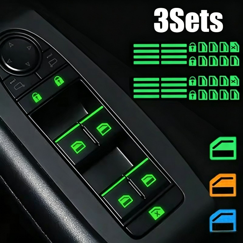 Adesivos Luminosos Para Interiores De Automóveis-Decalques Fluorescentes Noturnos Interruptores De Levantador De Janelas