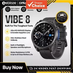 Zeblaze Vibe 8 - Smartwatch com display AMOLED 1.43, monitoramento cardíaco e pressão arterial, múltiplos modos