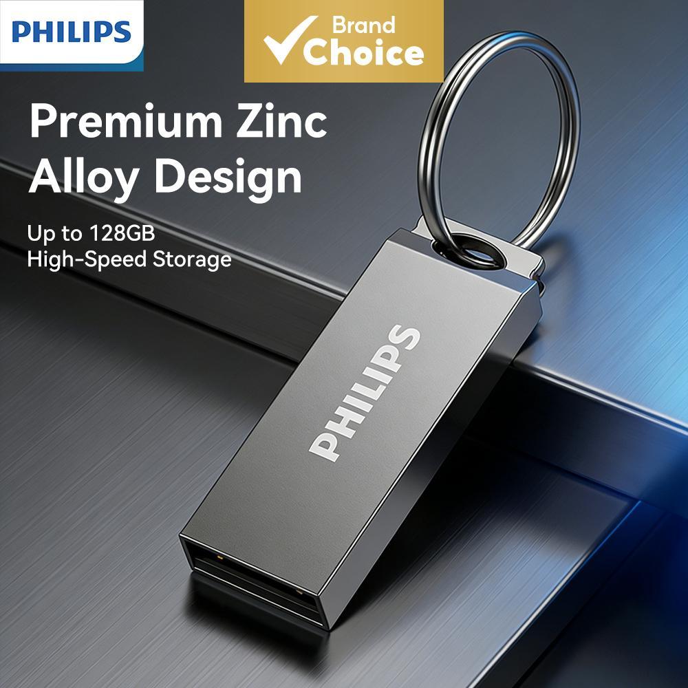 Pen Drive USB de Liga de Zinco Premium PHILIPS com Argola para Chaveiro, Plug-an