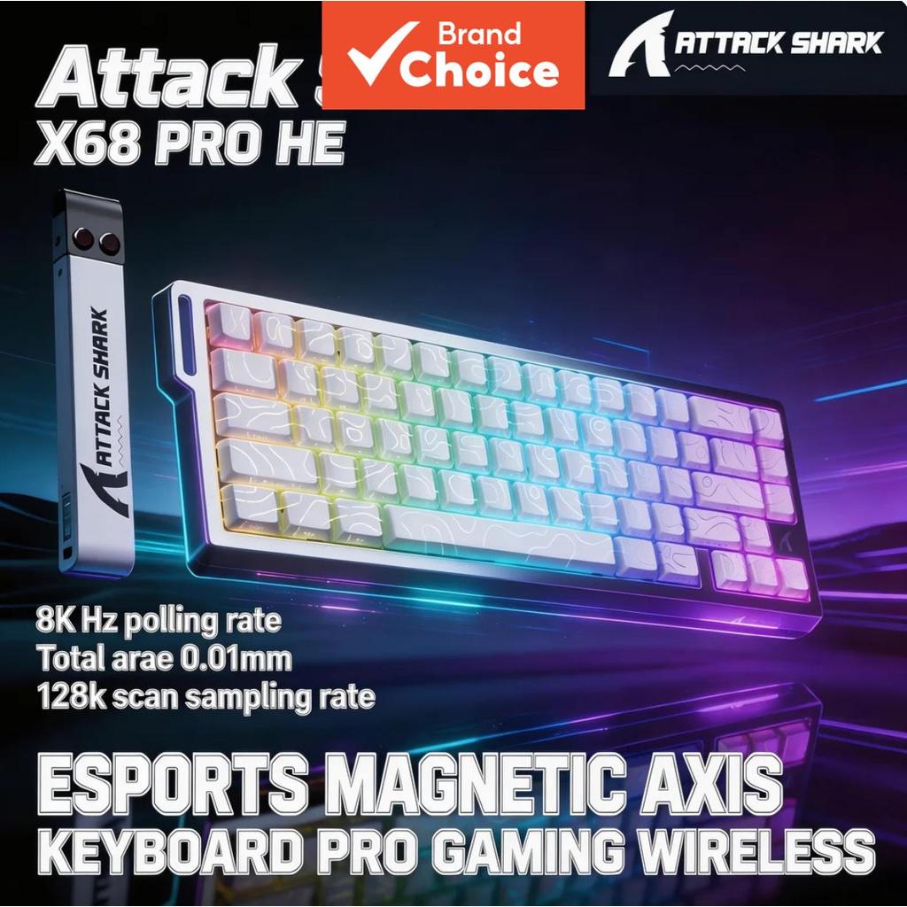 Teclado de Jogos Attack Shark X68PRO HE Tri-Modo com Eixo Magnético, PBT de Duas Cores, Sublimação de 5 Lados, RGB,