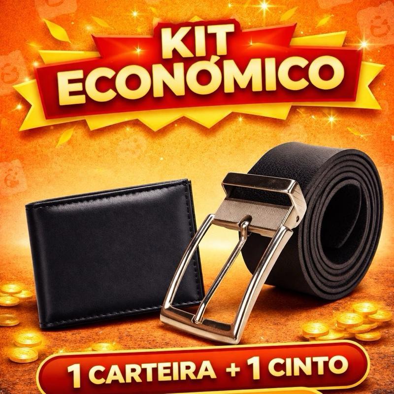 Kit Carteira Masculina Slim + Cinto Couro Ajustável Promoção Barato
