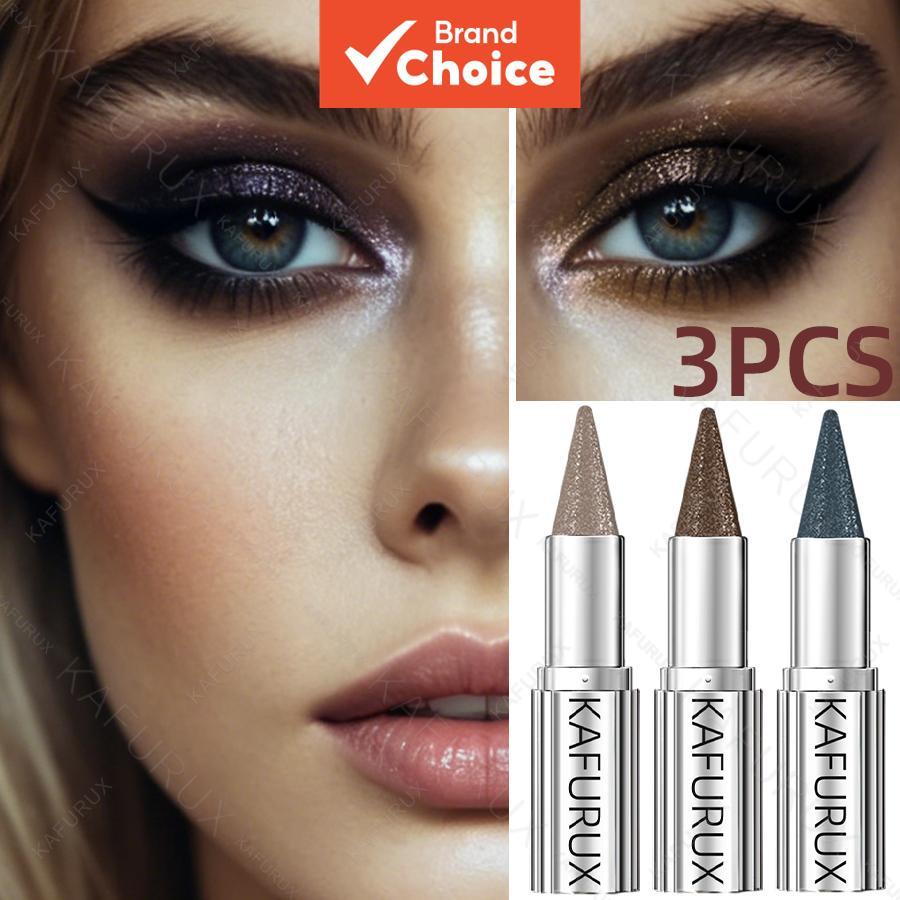 Kafurux Lápis de Sombra 3 Peças: Branco Metálico, Preto, Roxo - Sombra em Bastão, Caneta com Glitter, Iluminador e Azul,
