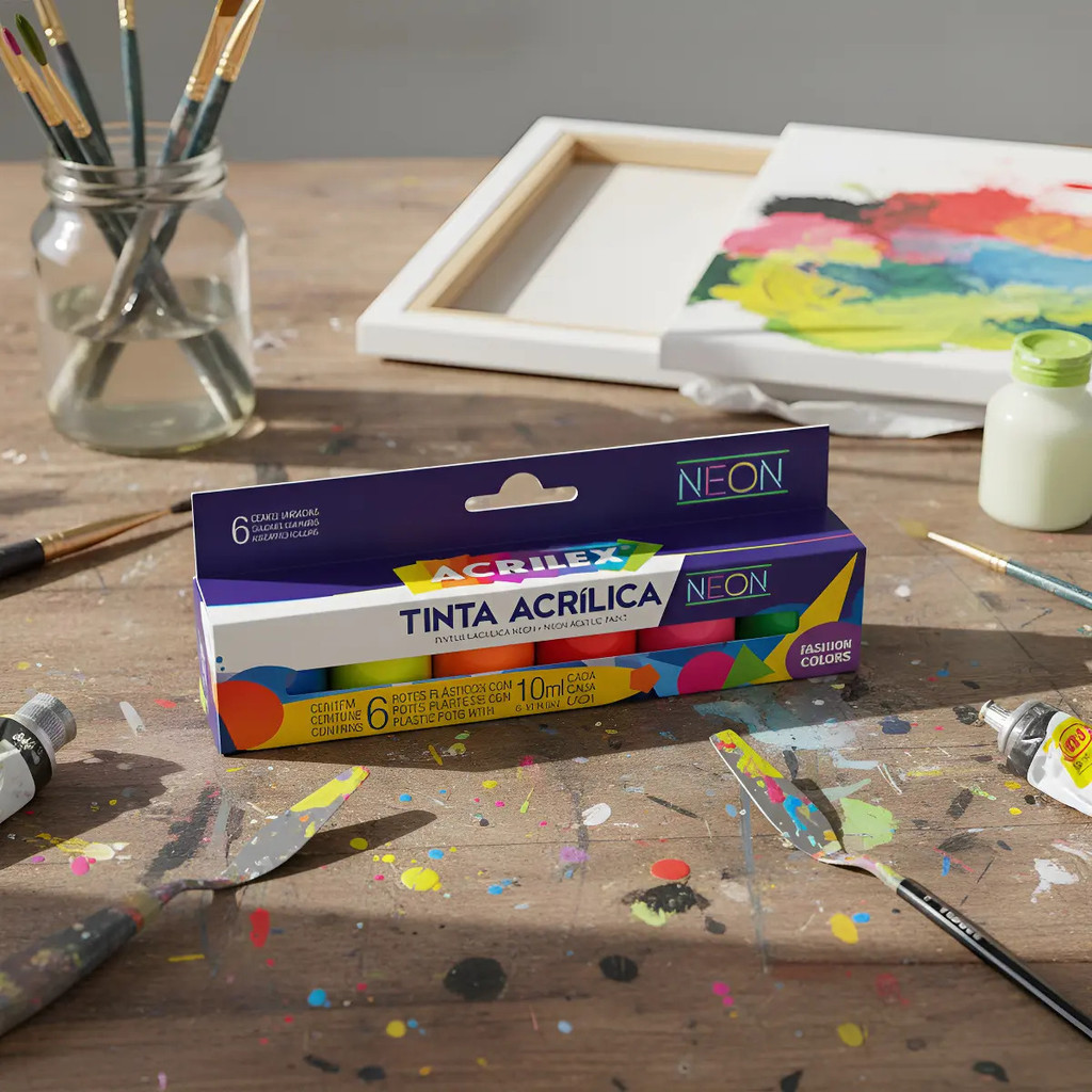 Conjunto ACRILEX 6 Cor Tinta Neon Fluorescente 10ml - 03906 — imagem 2 de 2