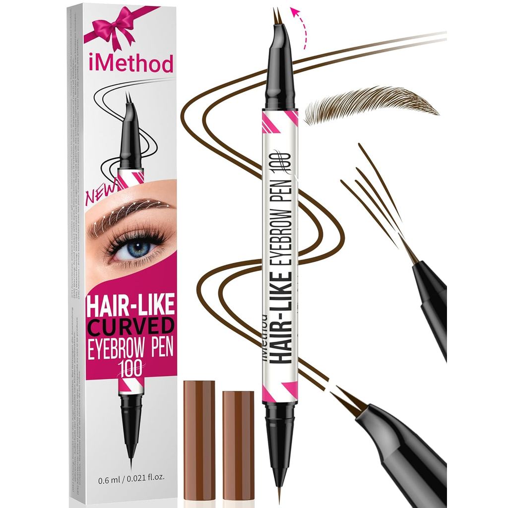 iMethod Caneta para Sobrancelhas Curvada - Lápis para Sobrancelhas, Caneta para Sobrancelhas 2 em 1 com Ponta Curvada e