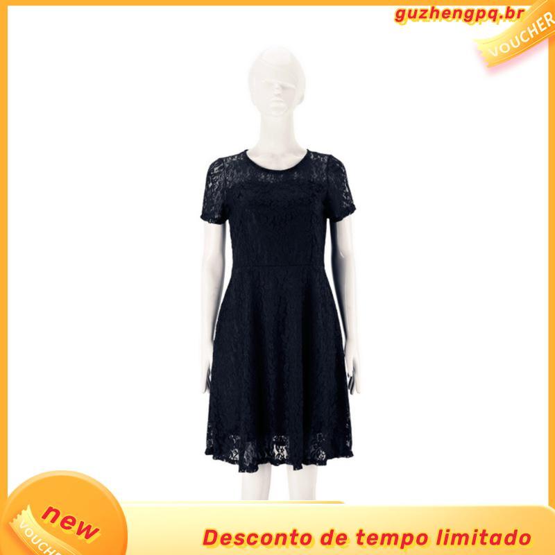 temperamento europeu e americano de verão moda gola redonda de renda de manga curta vestido de renda