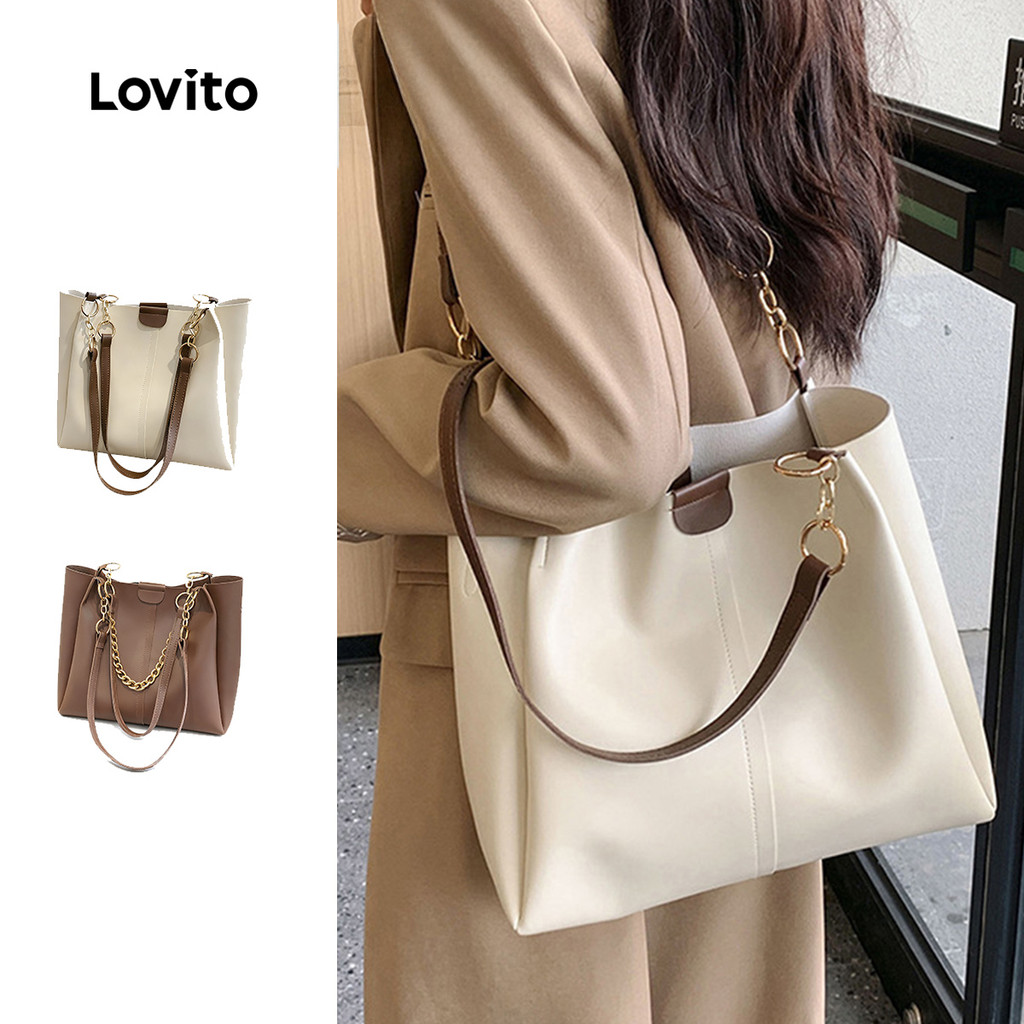 Lovito Casual Bolsa De Ombro Texturizada Lisa De Alta Capacidade Para Deslocamento Para Mulheres LFA04285