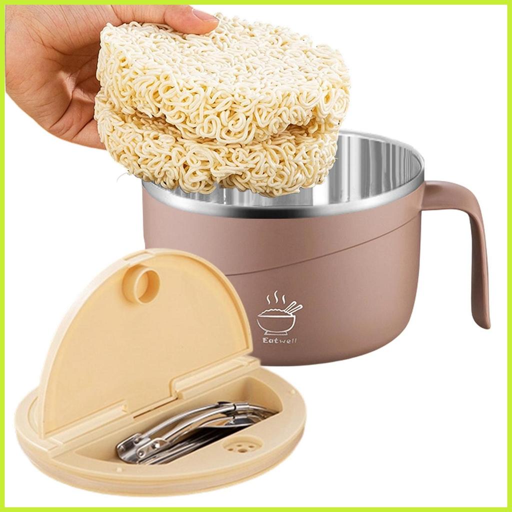 Tigela De Macarrão Fogão 1200ml Tampa Portátil Garfo Sopa Canecas Resistente Ao Calor Conjunto Para Cozinha Pho acebnbr