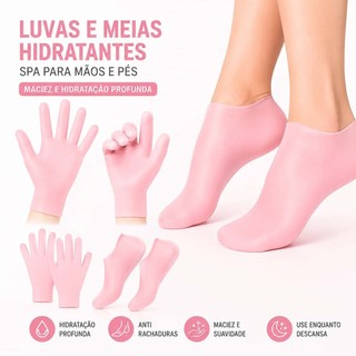 Kit Luvas e Meias Silicone Hidratante para Mãos e Pés Spa Anti Ressecamento e Rachaduras