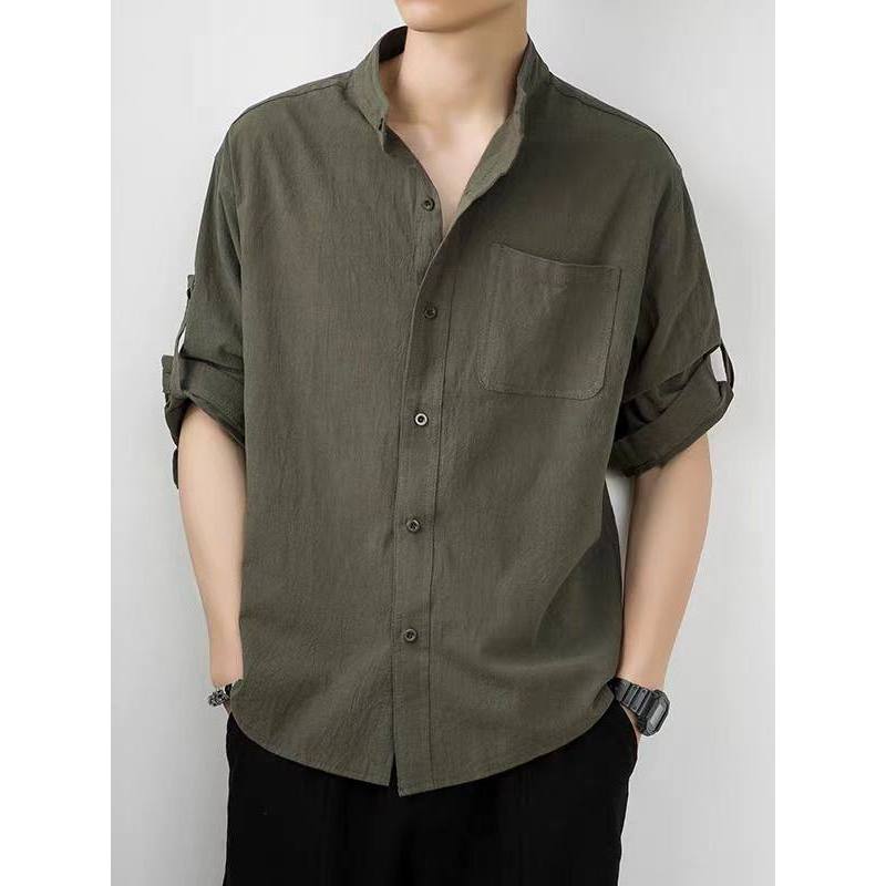 Estilo chinês masculino algodão linho camisa de manga curta verão fino Casual linho meia manga camisa solta camisa mascu