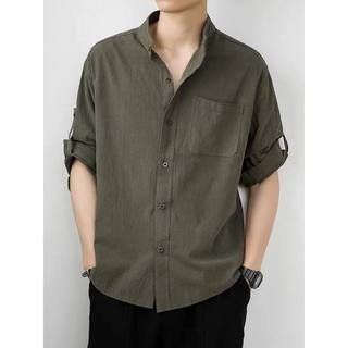 Estilo chinês masculino algodão linho camisa de manga curta verão fino Casual linho meia manga camisa solta camisa mascu