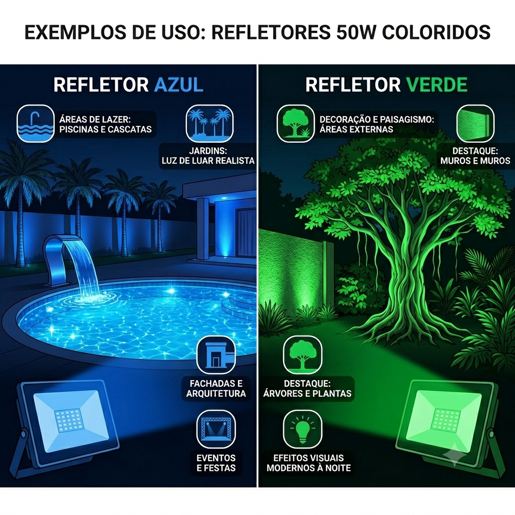 Kit 5 Refletores LED 20W Azul ou Verde IP67 Prova D'Água Bivolt Alta Luminosidade — imagem 2 de 2