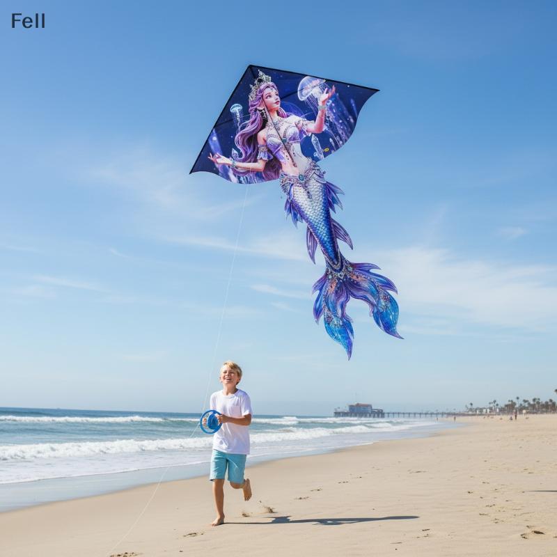 [Fel] Fácil De Voar Sereia Pipa Grande Cauda De Desenho Animado Brinquedo Vibrante Ao Ar Livre Para Crianças Adultos Fér