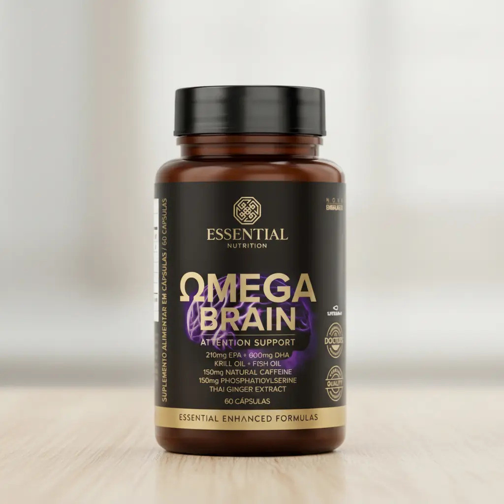 Omega Brain 60 capsulas 30 doses + Cafeína + Fosfatildiserina Essential Nutrition