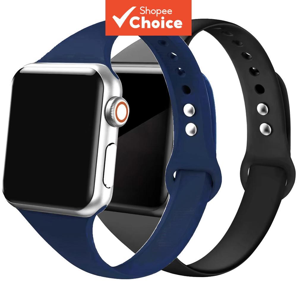 Pacote Duplo Pulseira de Silicone Fina e Ajustada para Apple Watch, Faixa de Cintura Ultra-Leve para iWatch Séries 3-10.