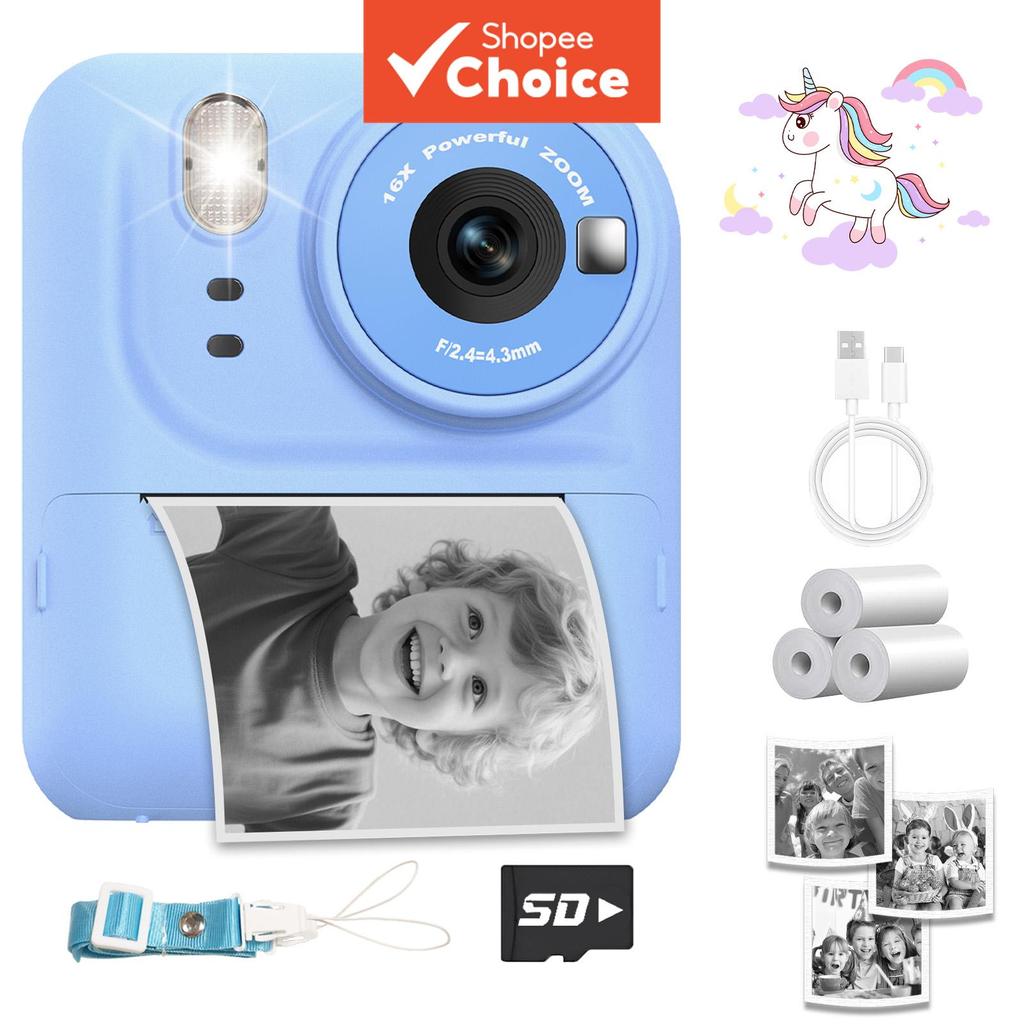 Câmera Instantânea Infantil para Fotos, Dispositivo Térmico Portátil Sem Tinta, Captura de Vídeo em HD, Brinquedo