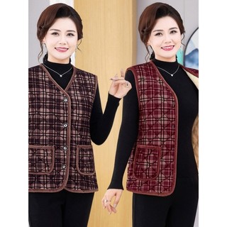 Roupas femininas idosas de meia-idade Roupas da mãe Colete xadrez Casual Roupas de outono inverno Forro de lã engrossado