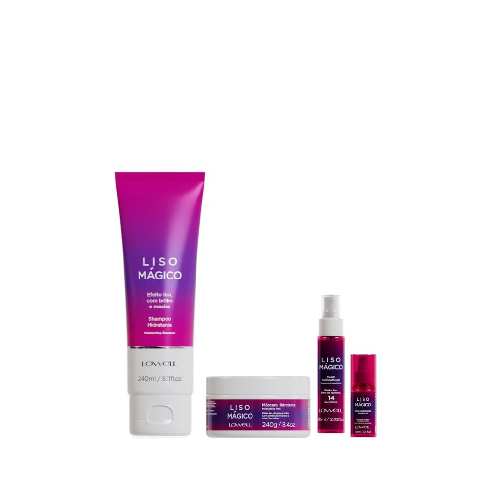 Kit Shampoo e Máscara 240ml, Fluido 60ml + Oleo 30ml - Liso Magico - Lowell