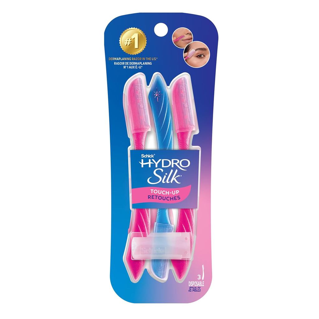 Lâmina de Barbear Schick Hydro Silk Touch-Up Dermaplane com Tampa de Precisão, 3 unidades |   Ferramenta de Dermaplaning