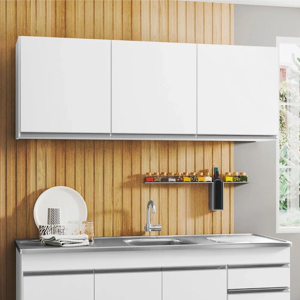 Armário de Cozinha Aéreo 150cm 3 Portas Argélia Branco - Lumil
