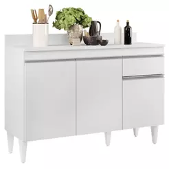 Balcão de Cozinha Gabinete 120cm c/ Tampo 3 Portas 1 Gav Arizona Branco - Lumil
