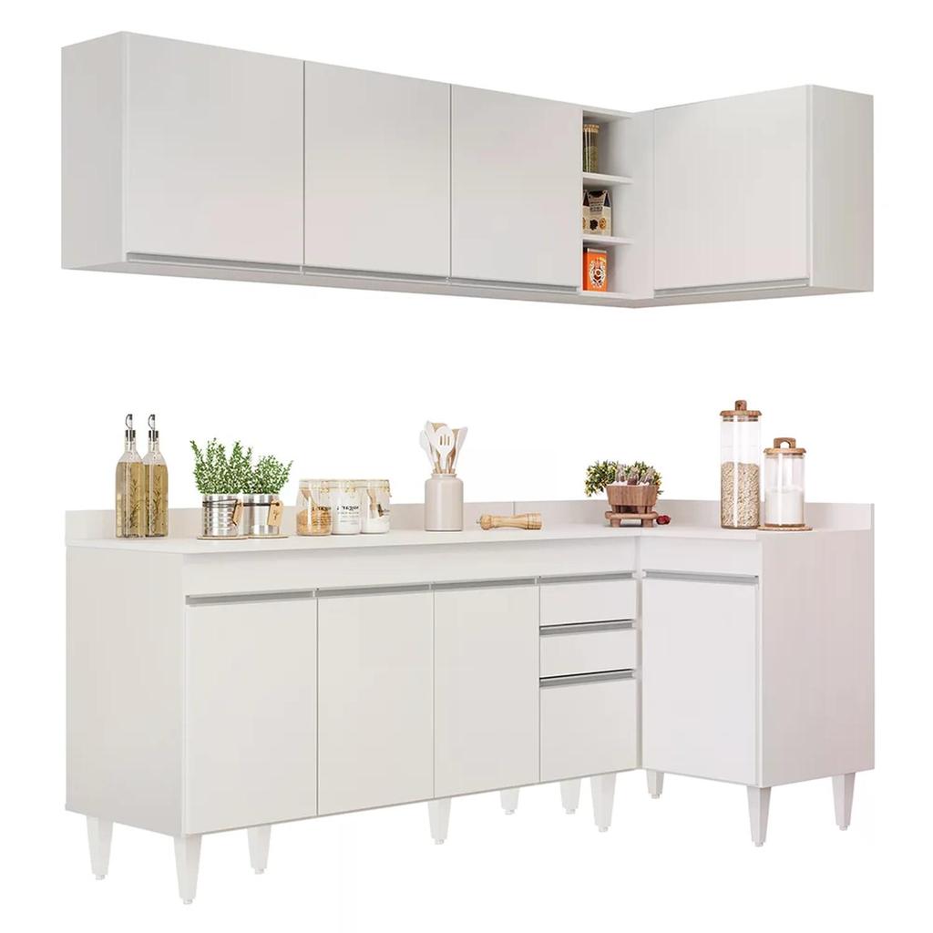 Armário de Cozinha Modulado de Canto Esquerdo 4 Peças CP50 Balcão com Tampo Branco - Lumil