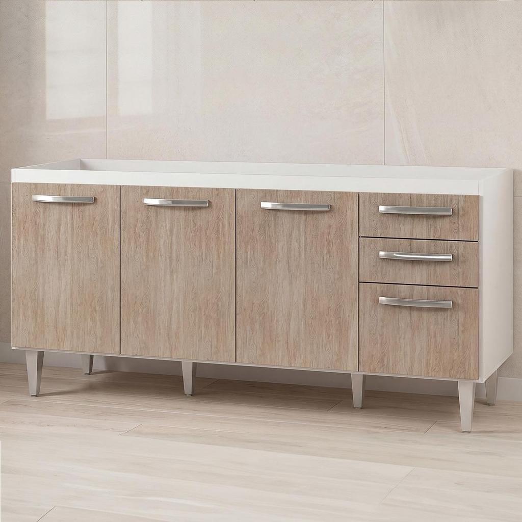 Balcão Gabinete para Pia 160cm Áustria sem Tampo 4 Portas 2 Gavetas Branco/Castanho - Lumil Móveis