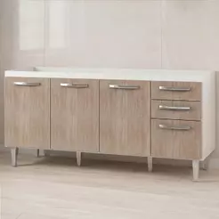 Balcão Gabinete para Pia 160cm Áustria sem Tampo 4 Portas 2 Gavetas Branco/Castanho - Lumil Móveis