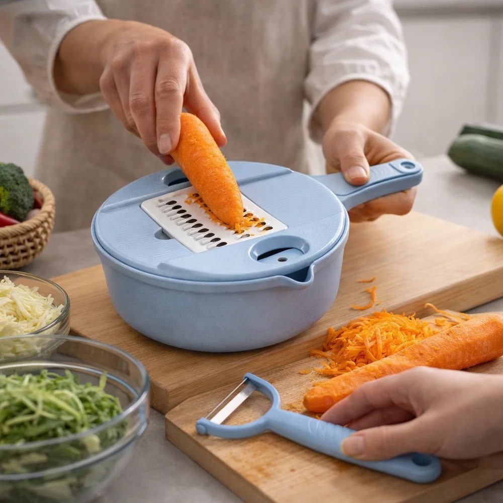 Kit ralador 12 peças fatiador legumes frutas mandoline cortador inox