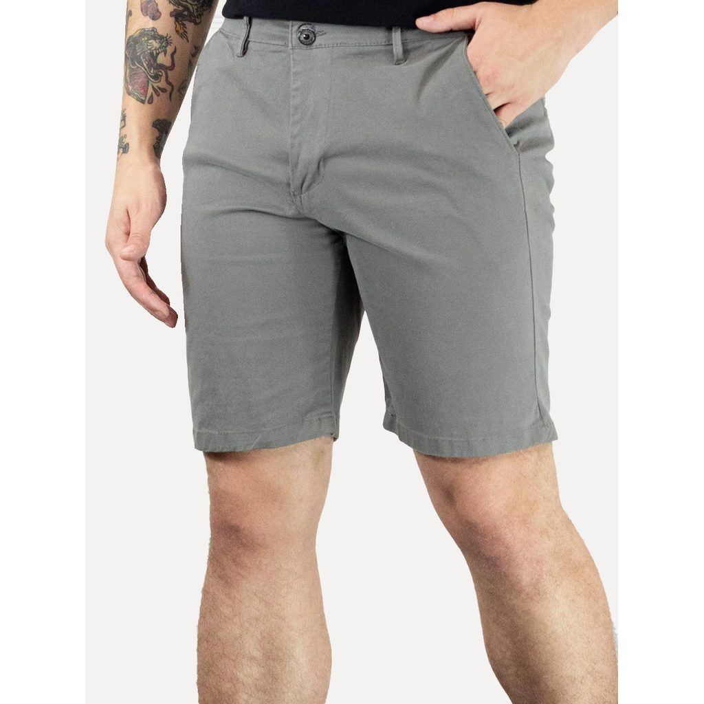 Bermuda Tommy Hilfiger Masculina de Sarja Stretch Original Cinza