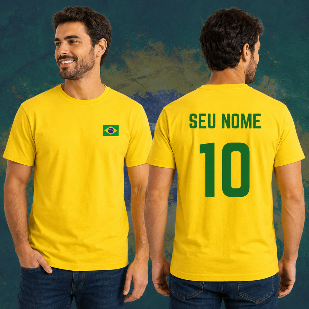 Camiseta Masculina Brasil Seleção Brasileira Personalizada Com Seu Nome Copa 2026