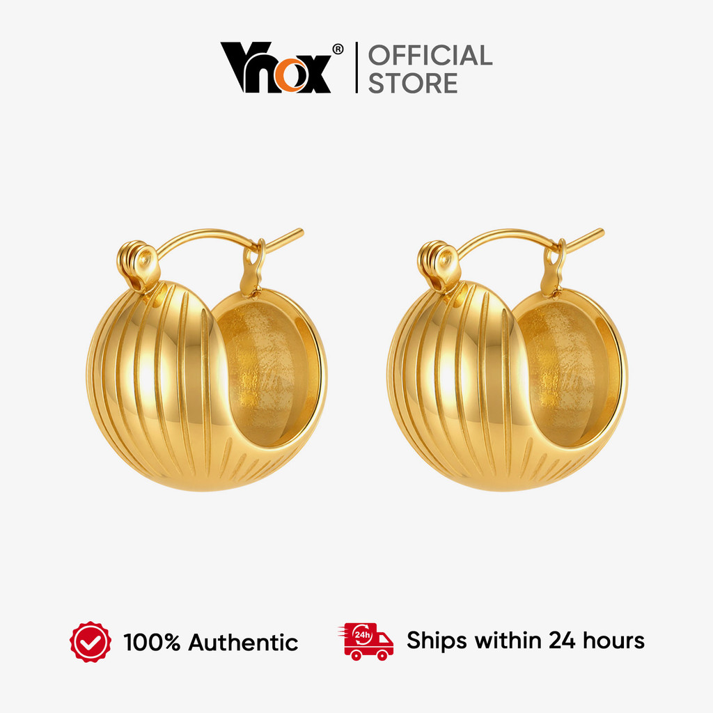 Brincos De Argola De Bola De Aço Inoxidável Texturizados Vnox Para Mulheres , Jo