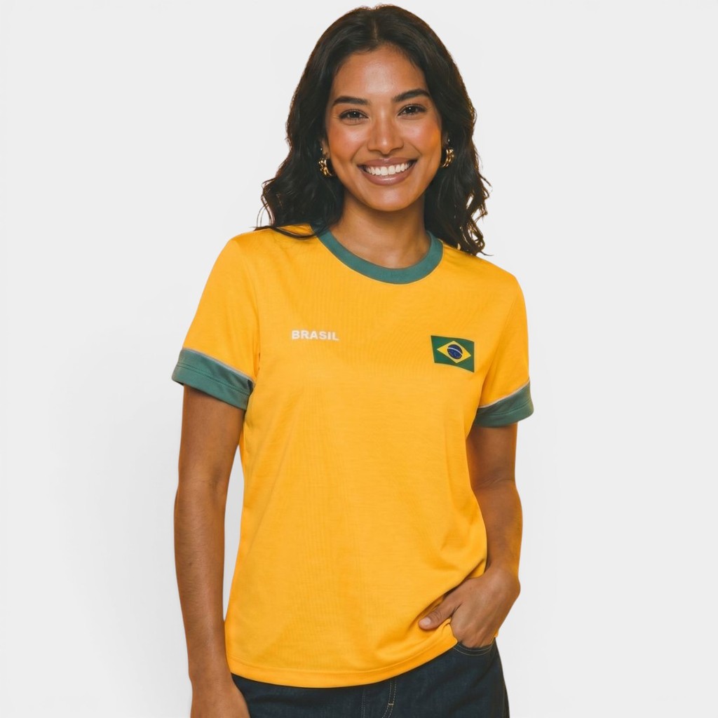 Camiseta Braziline Brasil Saga Feminina - Amarelo e Verde