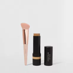 Kit Contorno em Bastão Marrom Claro + Pincel de Maquiagem para Contorno (2 Produtos)