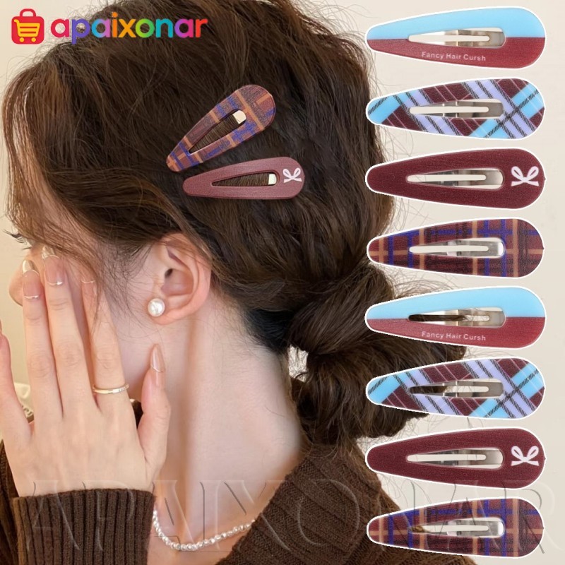 [Happt] 20-4 Unidades De Grampos De Cabelo BB Xadrez Retrô Em Formato De Lágrima-Grampo Sem Rastros INS-Enfeite De Chapé