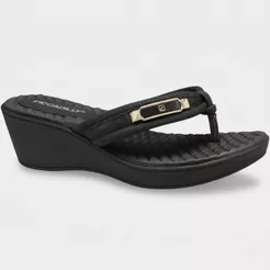 Chinelo Anabela Piccadilly Detalhe Conforto Napa Soft - Preto