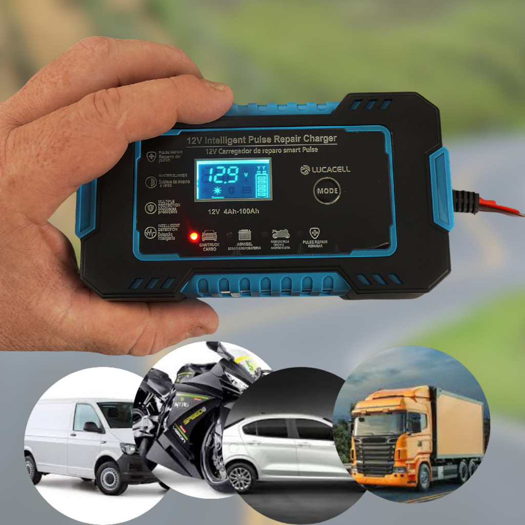Carregador Automotivo Inteligente 12V Display Digital Bateria Veicular Portátil