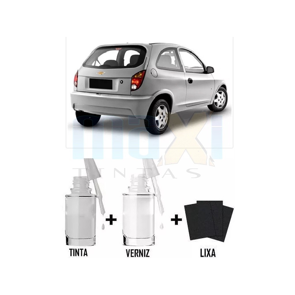 Tinta Tira Risco Automotivo Prata Escuna GM + Verniz 15ml