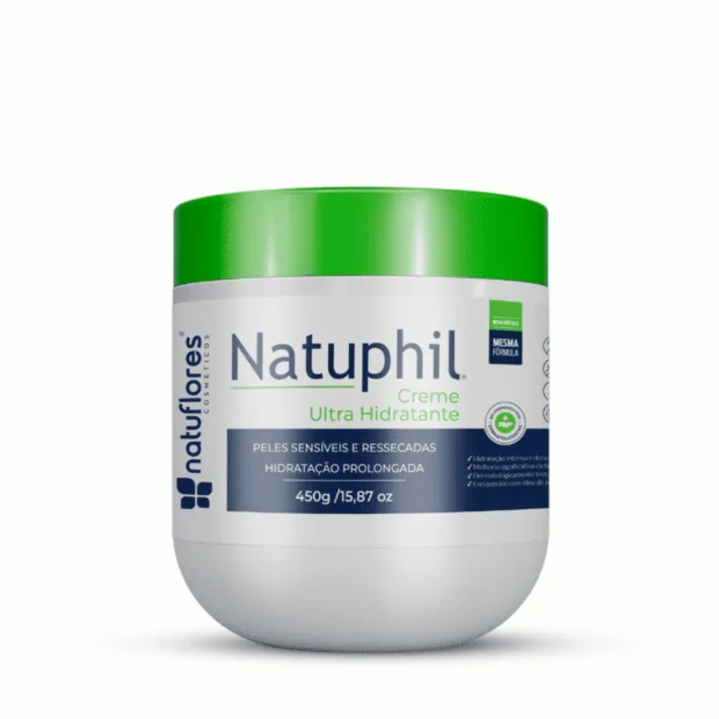 Creme Ultra Hidratante Hipoalergênico Natuphil Vegano sem Parabenos Peles Extra Seca 450g